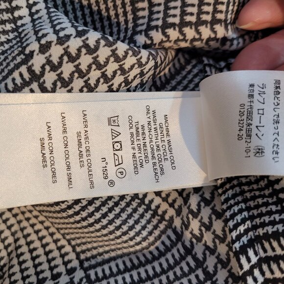 Lauren Ralph Lauren Womens Black & White Houndstooth Wrap Blouse Long Sleeve Siz - Picture 10 of 12